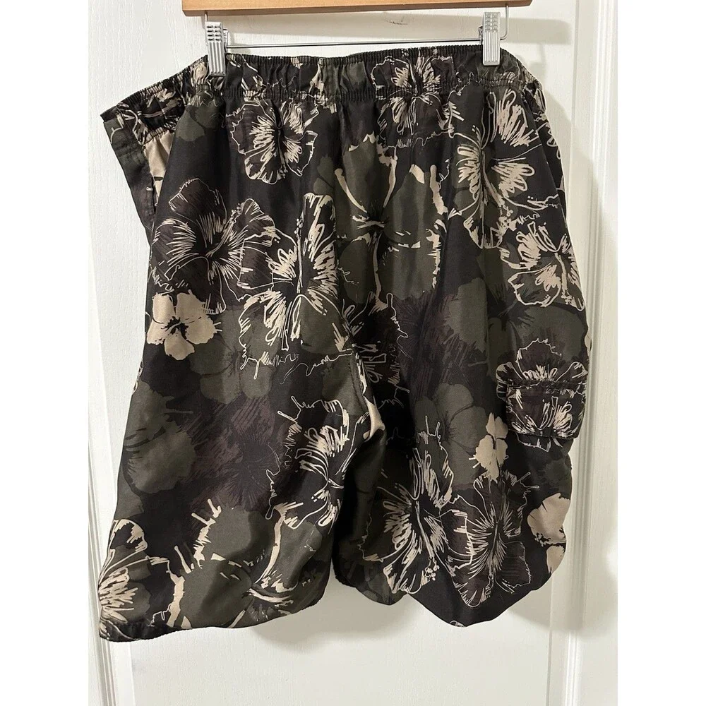 Ocean Pacific Board Shorts Mens 2XL Brown Floral Mesh Lined Surf Swim Trunks
